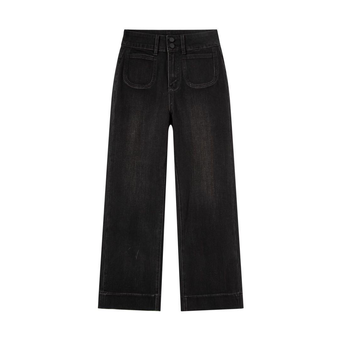 

Women s Yellow Floral Wide-Leg Stretch Jeans, Slim Fit, Versatile Commuter Style, Spring 2026 New Arrival, Niche Nine-Point Straight Leg. 28 чёрный