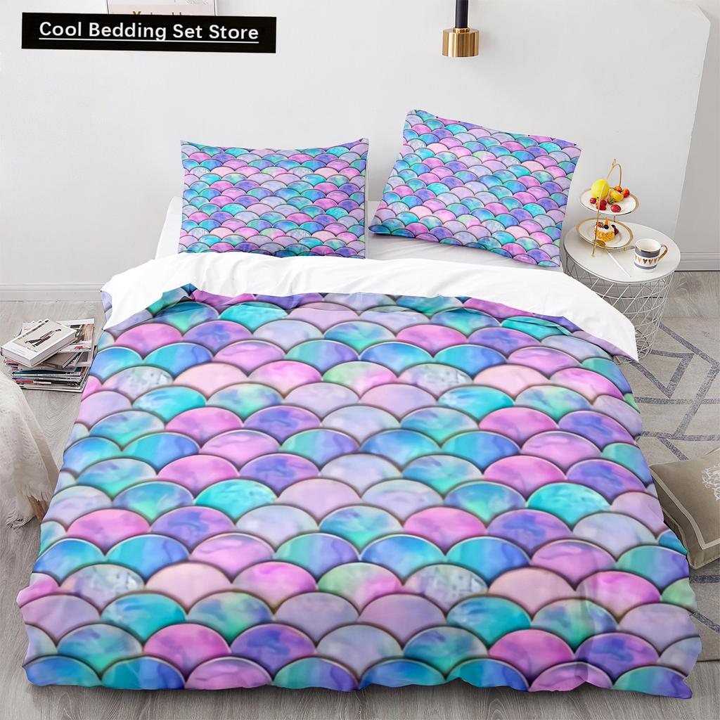 Mermaid Tail Duvet Cover King Queen Size Kids Fish Scales Bedding Set Girly Ocean Animal Princess 2/3pcs Polyester Quilt Cover