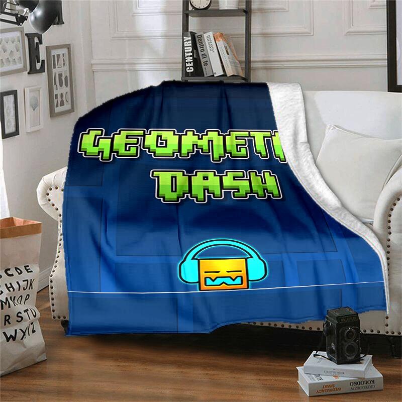 Geometry Dash Flannel Blanket Soft All-Season Throw, Design for Camping, Car Travel, Hiking Sofa, Bed, Office Perfect Gift for Parties