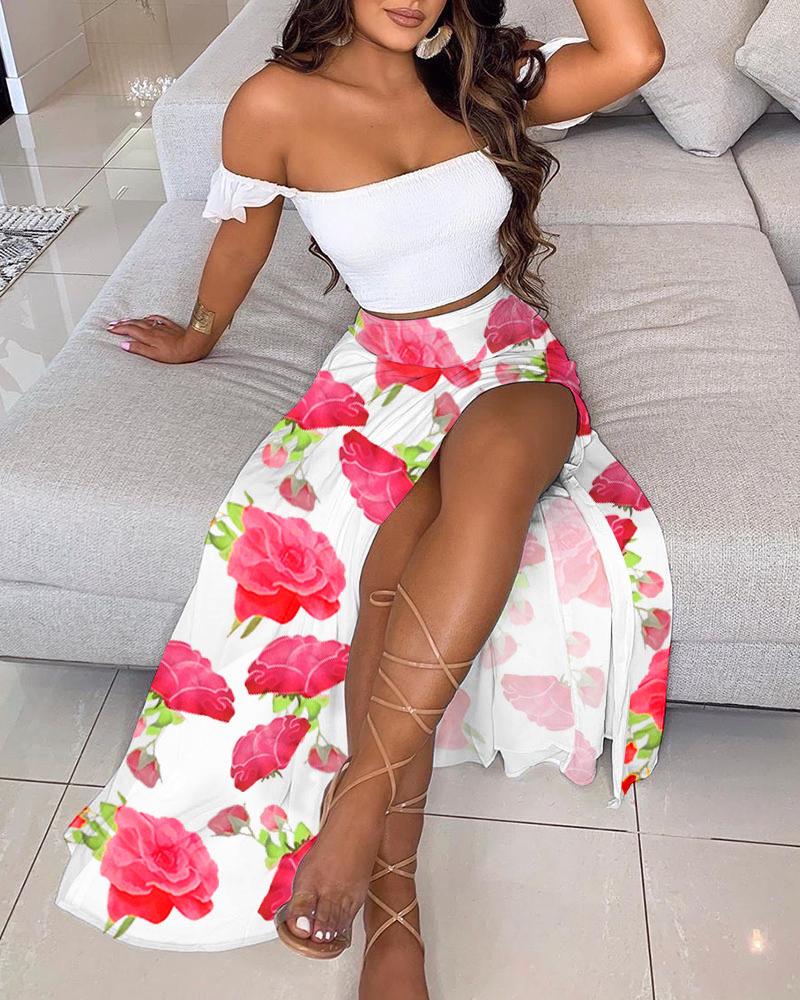 2024 European & American Summer Slim-Fit Strapless Bohemian Mid-Length Vintage Print Dress Set