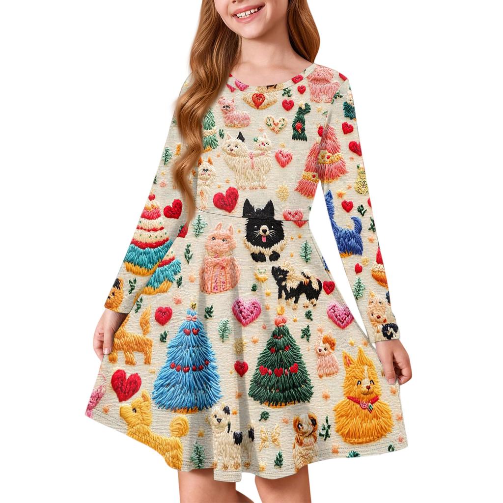 Sommer-Prinzessinenkleid für Mädchen - Langärmeliges A-Linien-T-Shirt-Kleid Valentinstag