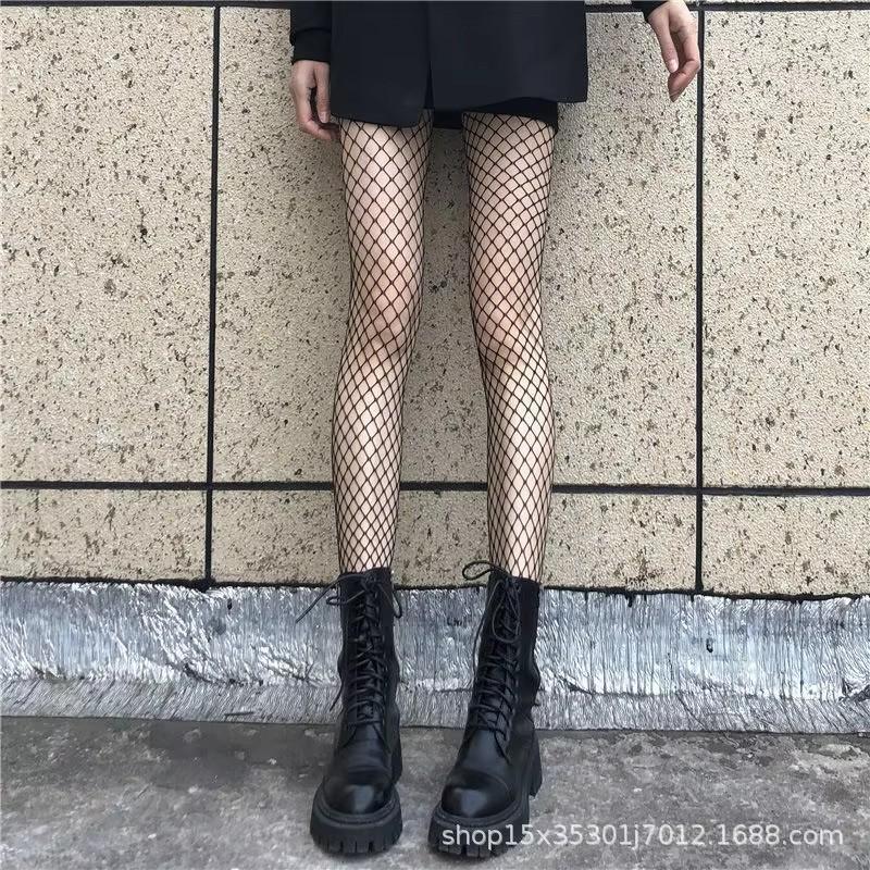 Sexy Gothic Fishnet Pantyhose Sheer Lace Tights Stretchy Breathable Allover Net Stockings For Women One Size