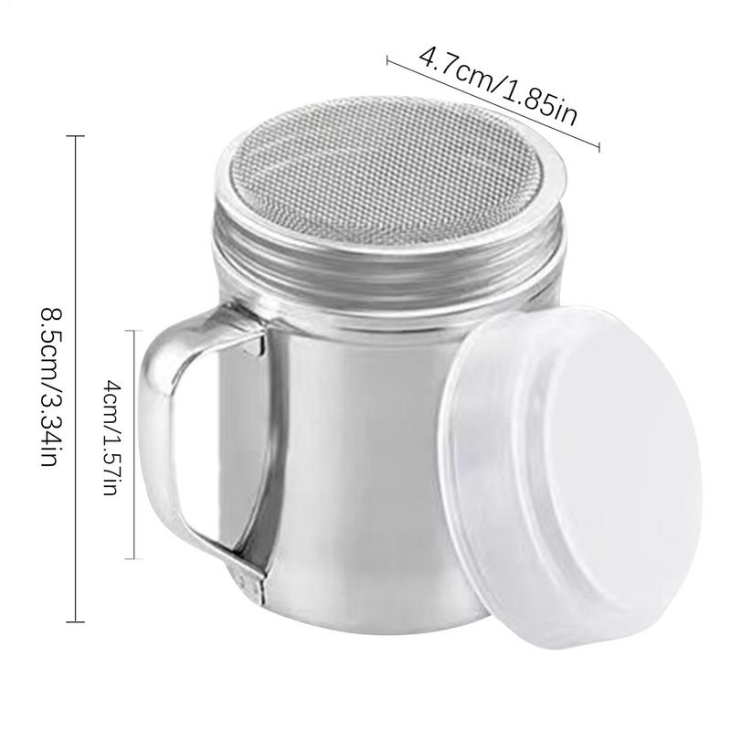 Silver Stainless Steel Dusters Sugar Shaker Duster Powdered Sugar Shaker With Handle Sugar Sieve Filters Pastry Cake Baking Tool