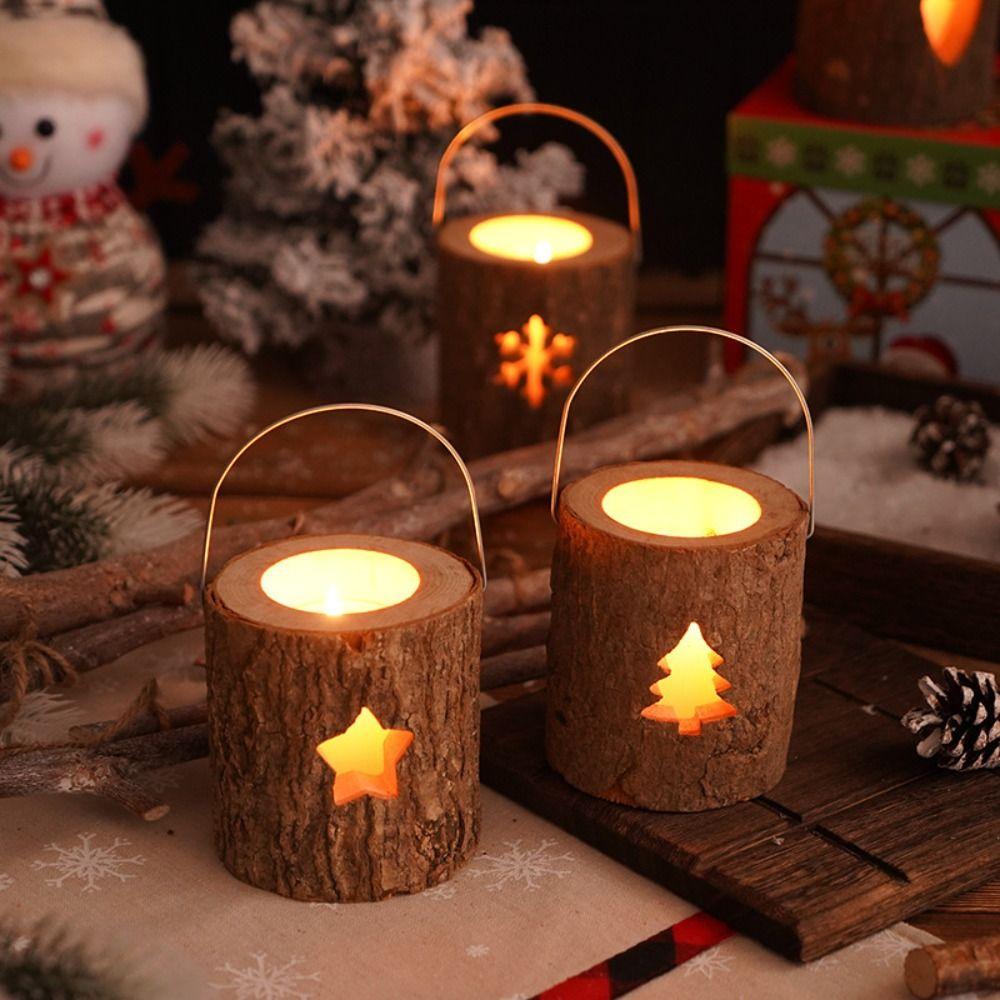 Rustic Wood Candlestick Decorative Aromatherapy Candle Stand Craft Candelabra  Photography Props