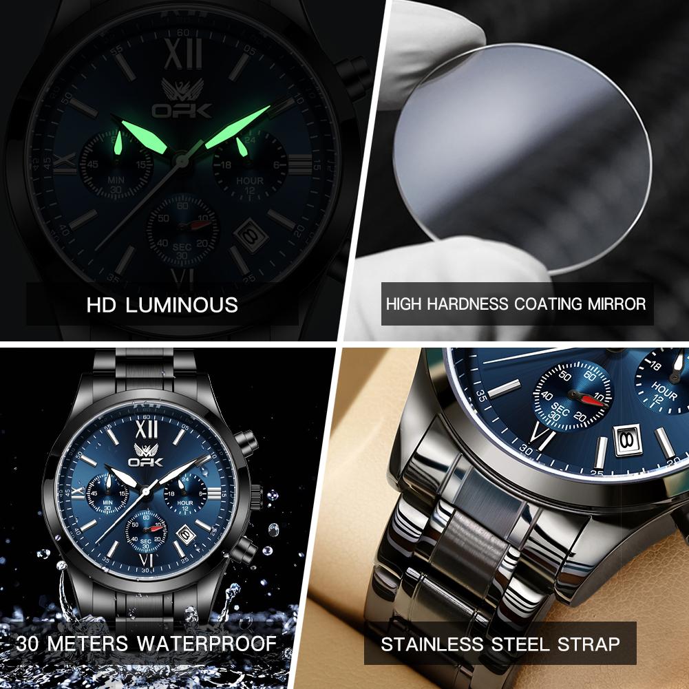OPK 6052 Chronograph Quartz Wristwatch Original Steel Strap Waterproof Luminous Calendar Fashion Elegant Men's Business Watches