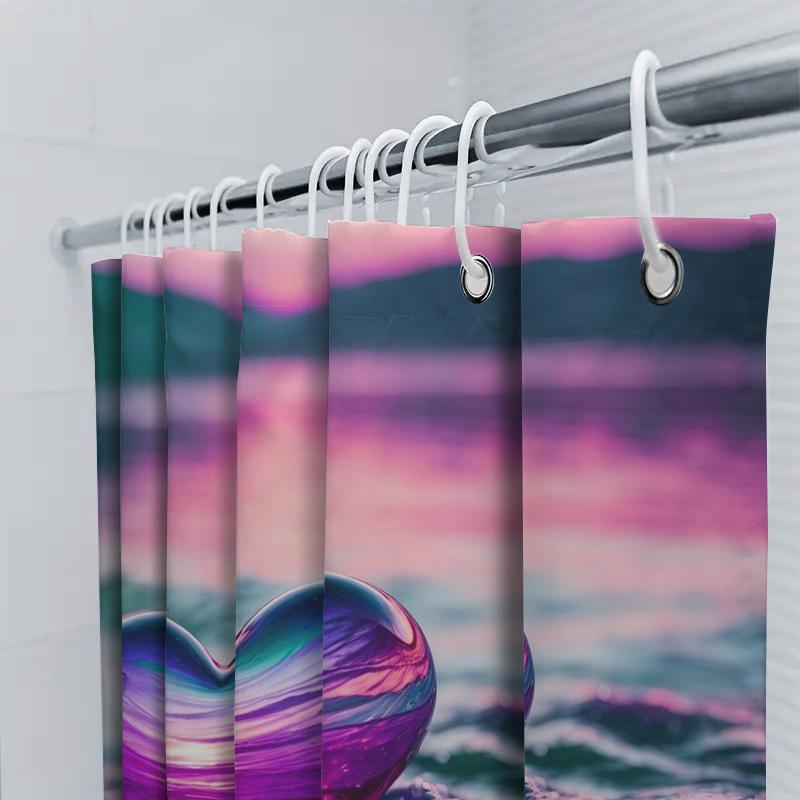 Colorful Heart Shape Shower Curtain Waterproof Decoration For Bathroom Pink Purple Blue Swirl Waves Print Fabric Home Supplies A