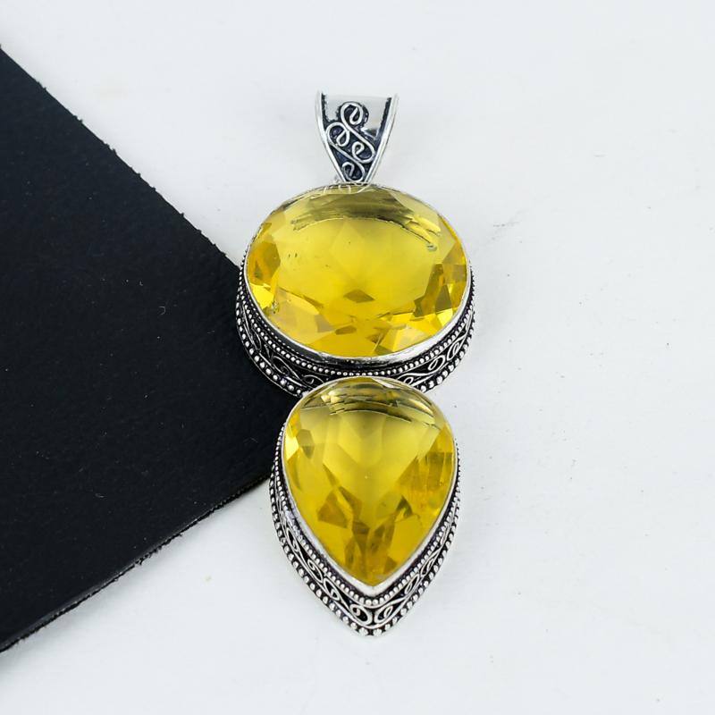 Niesamowita zawieszka z kamieniem cytrynu, srebro próby 925 - Ręcznie robiony design, biżuteria do noszenia na co dzień, Unikalny wisiorek z podwójnym kamieniem cytrynu, prezenty