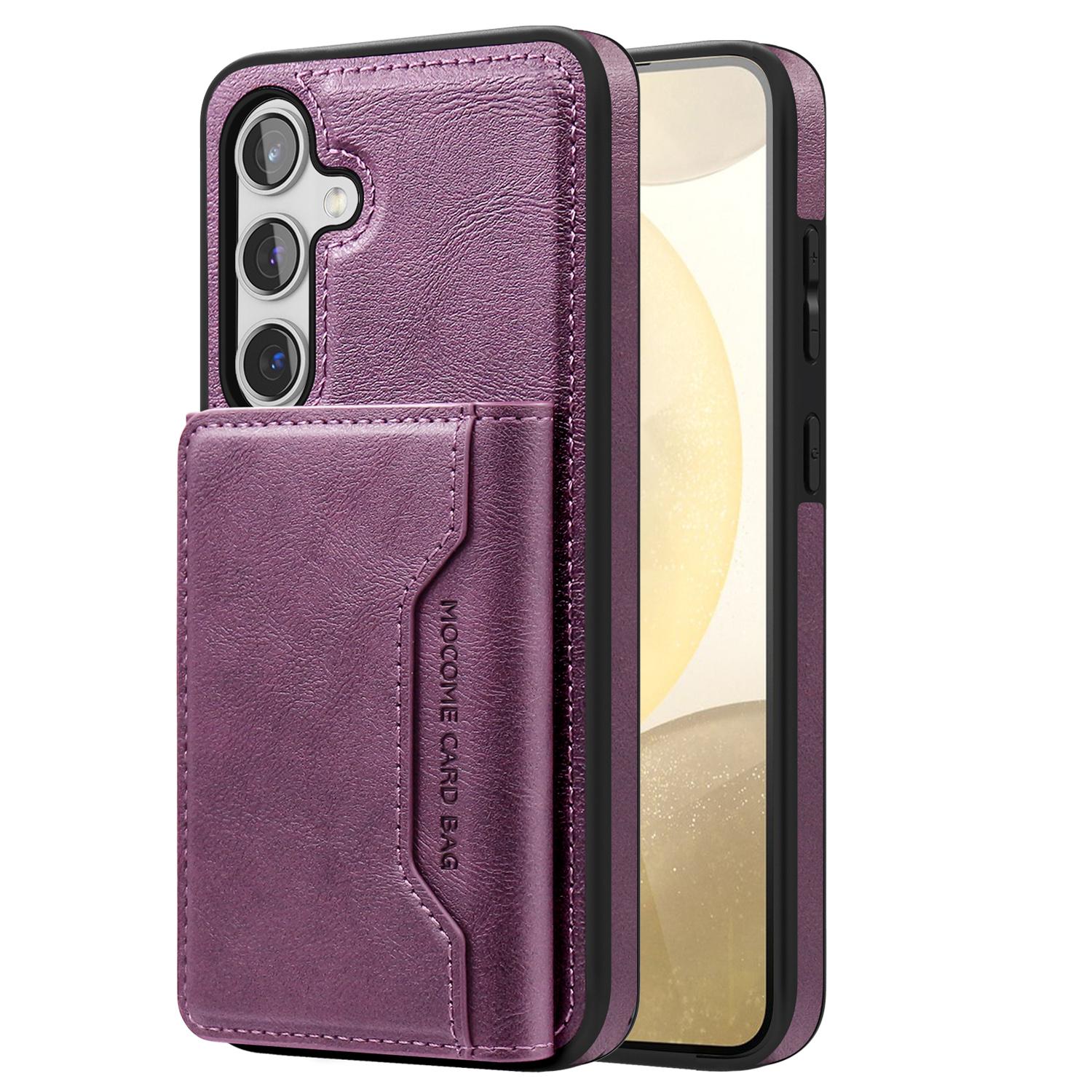 

For Samsung Galaxy S24 Magnetic Case Leather Back Phone Cover with Detachable Card Bag C