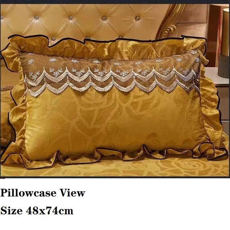 1pc Bed Skirt+2pcs Pillowcase European Luxury Velvet Bedspread Embossing Printed Bed Skirt Romantic Embroidery Lace Bed Skirt