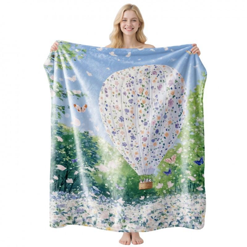Soft Fleece Blanket With Starry Sky Print Camping Sofa Napping Air Conditioning Use Customizable Design