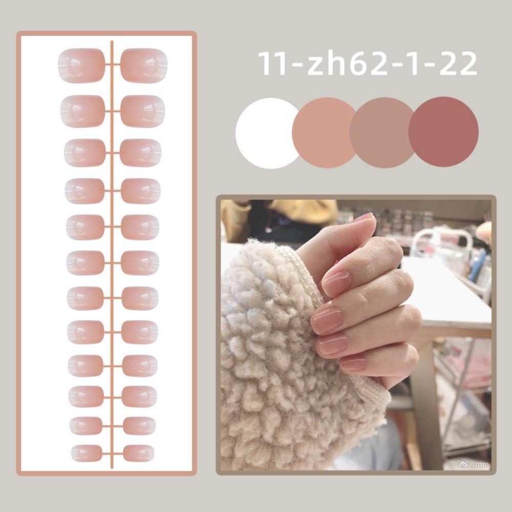 24Pcs Full Cover Cor Sólida Unhas Postiças Mini Press-on Unhas Curtas Cabeça Quadrada Unhas Postiças Mulheres