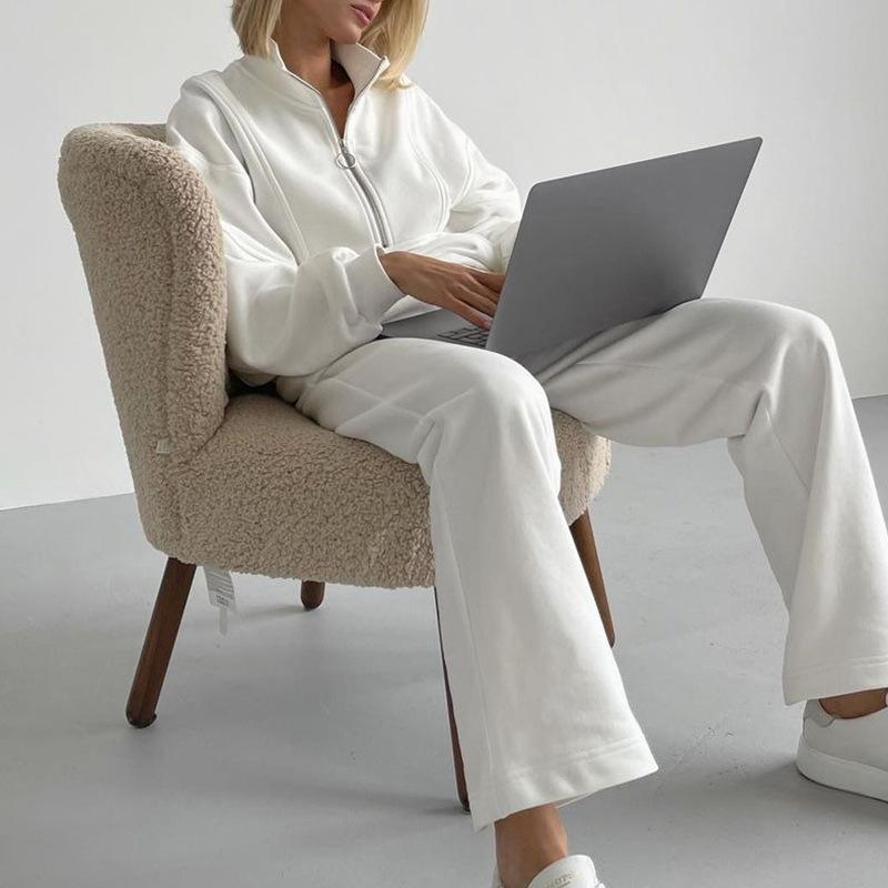 Women Casual Sport Suit New Sweatshirt Half Zip Stand Collar Long Sleeve Tops and Loose Pants Stylish Two Piece Set