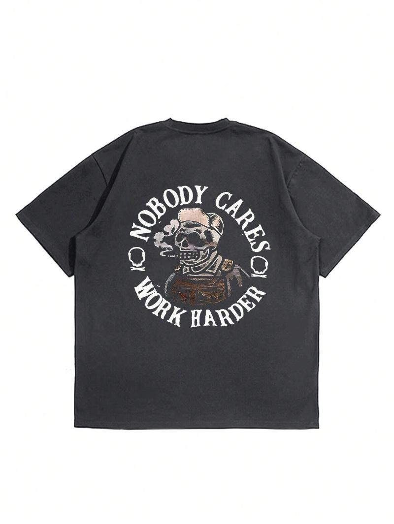 

Men Letter & Skull Print Cotton T-shirt Men Luxury Brand Fashion Big Size Top Casual Short Sleeve Streetwear Graphic Tee S-4XL 3XL