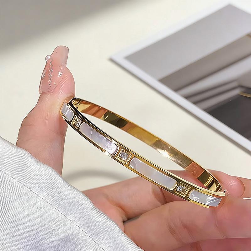 Trendy Stackable Gold Plated Bangles for Women Stainless Steel CZ Crystal Bracelet Luxury Fashion Accessories Mother's Day Gift