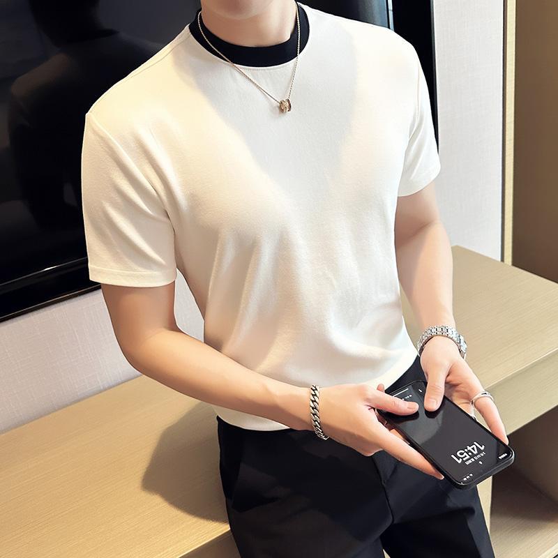 

Новая летняя футболка с коротким рукавом Мужская модная брендовая модная фейковая двухслойная футболка с полурукавом из чистого хлопка, облегающая с круглым вырезом, для ношения под низ L белый