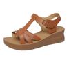Fashion Fashion Cross Strap Open Toe Sandals Women New Buckle Med Heel Wedge Sandals Female Summer Non-Slip Pu Leather Sandalias Mujer