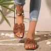 Fashion 2025 New Women's Solid Metal Decoration Square Toe Casual and Versatile Sandals Summer Non Slip Comfort Beach Shoes