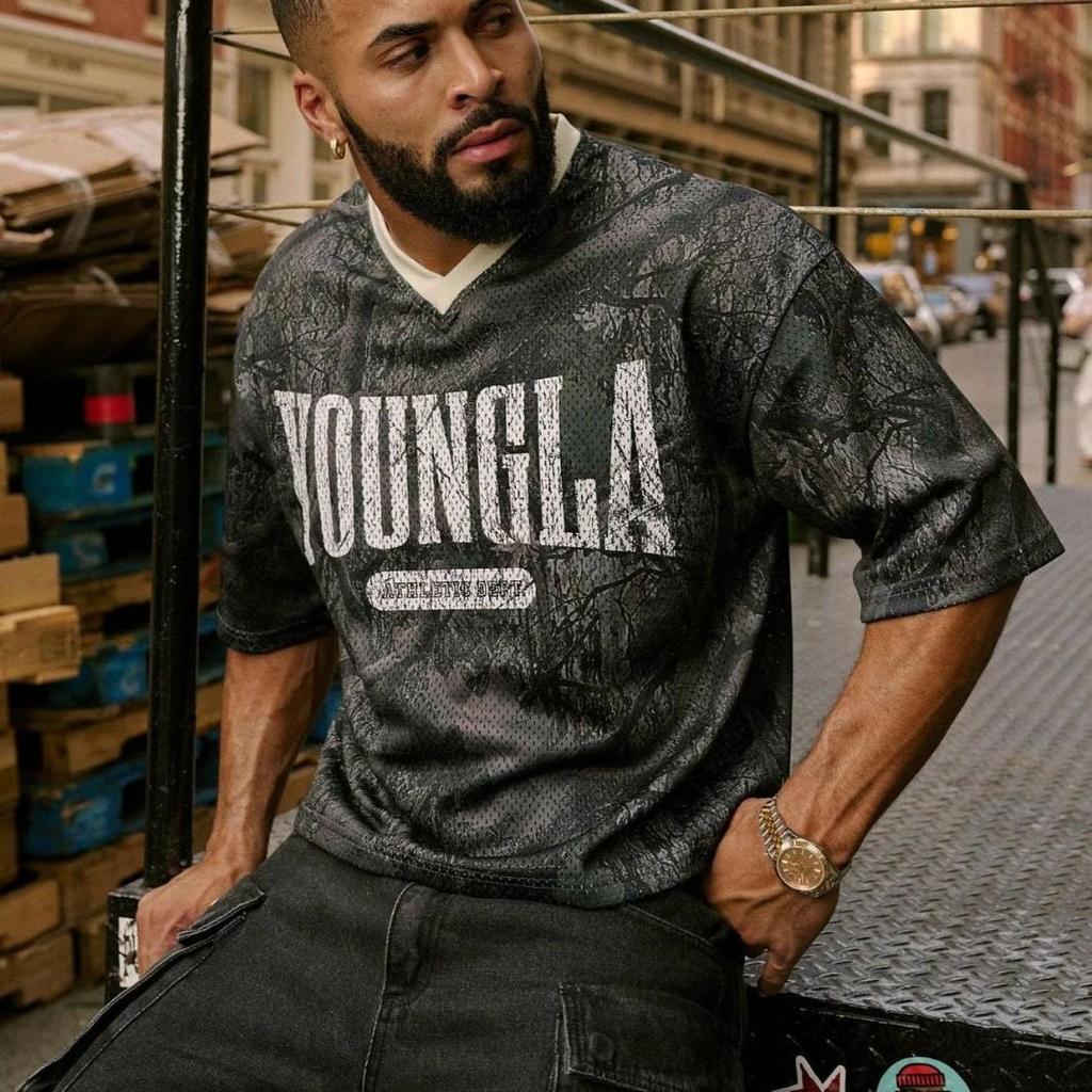 YOUNGLA Men's American Oversized Quick-Dry Mesh T-Shirt for Summer Sports & Fitness