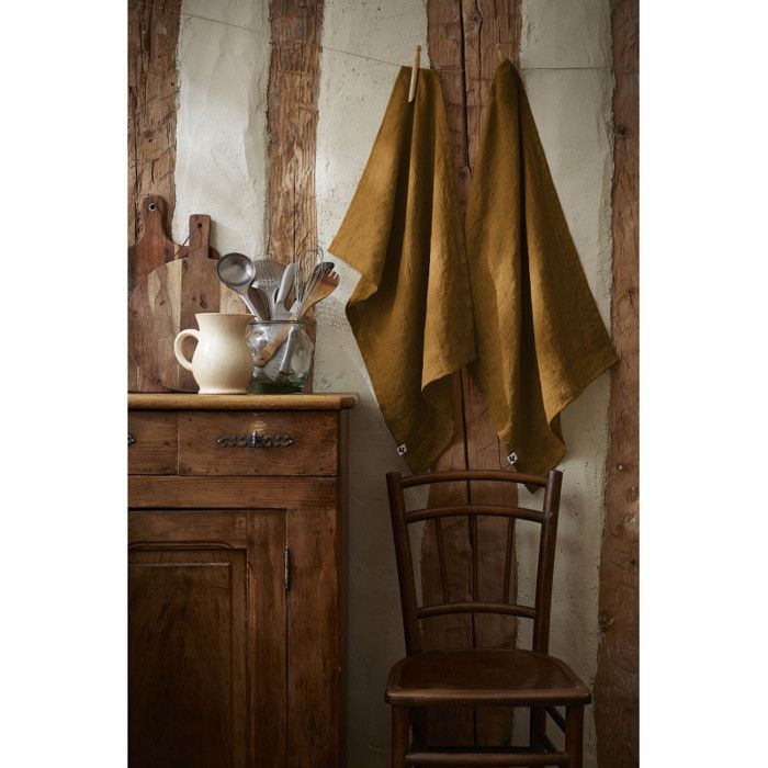 Set of 2 "Soline" Hand Towels 50 X 70 Cm Washed Linen - Soline Caramel