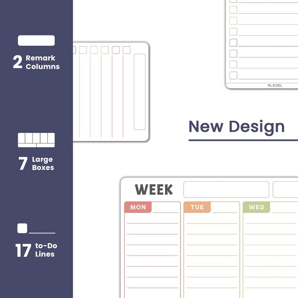 Magnetic Weekly Calendar Whiteboard for Fridge, Refrigerator Dry Erase Weekly White Board, Includes Magnetic Weekly Planner for Fridge with 2 List