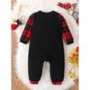 Foreign Trade Ins Newborn Baby Boys and Girls Letter Print Christmas Plaid Long-Sleeve Open-Crotch Romper