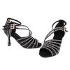 Women Latin Dance Shoes Shining Rhinestone Dancing Shoes Flare Heel 9cm Narrow Foot Adjust Width