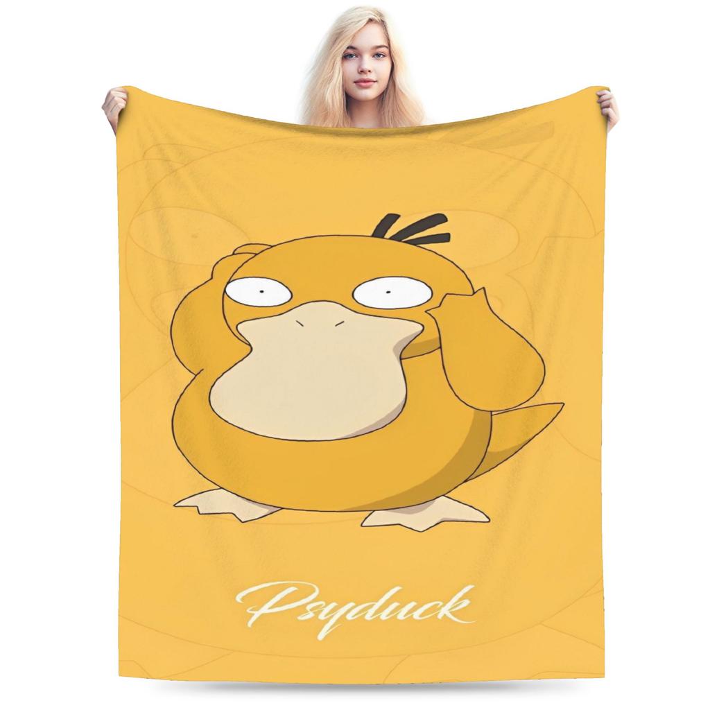 Warm Blanket Travel Office Manga Psyduck Printed Throw Blanket Pokemoned Flannel Bedspread For Outdoor Funny Sofa Bed Cover