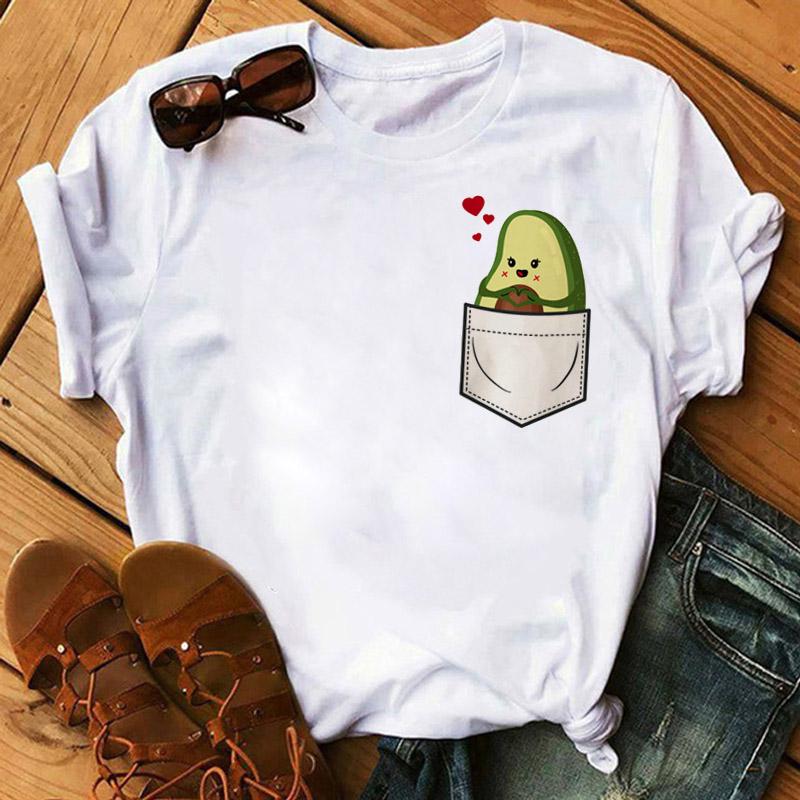 Kawaii Cartoon Avocado Short Sleeve T-Shirt Women Casual Graphic Tops Female Tee Summer T-Shirts