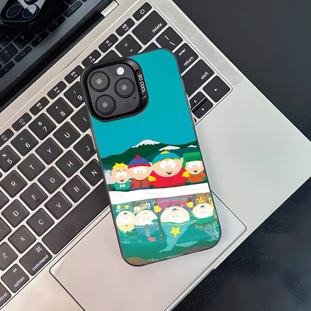 Custodia per Telefono Divertente Cartone Animato S-South-P-Park Per iPhone 17,16,15,14,13,12,11,Pro,XS,Max,Plus,Mini,SE4,E Nera Opaca Cover Antiurto