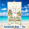 Easter Bunny Theme Beach Towel Personalized Custom Name & Text Soft Quick Dry Beach Towel for Swimming Travel