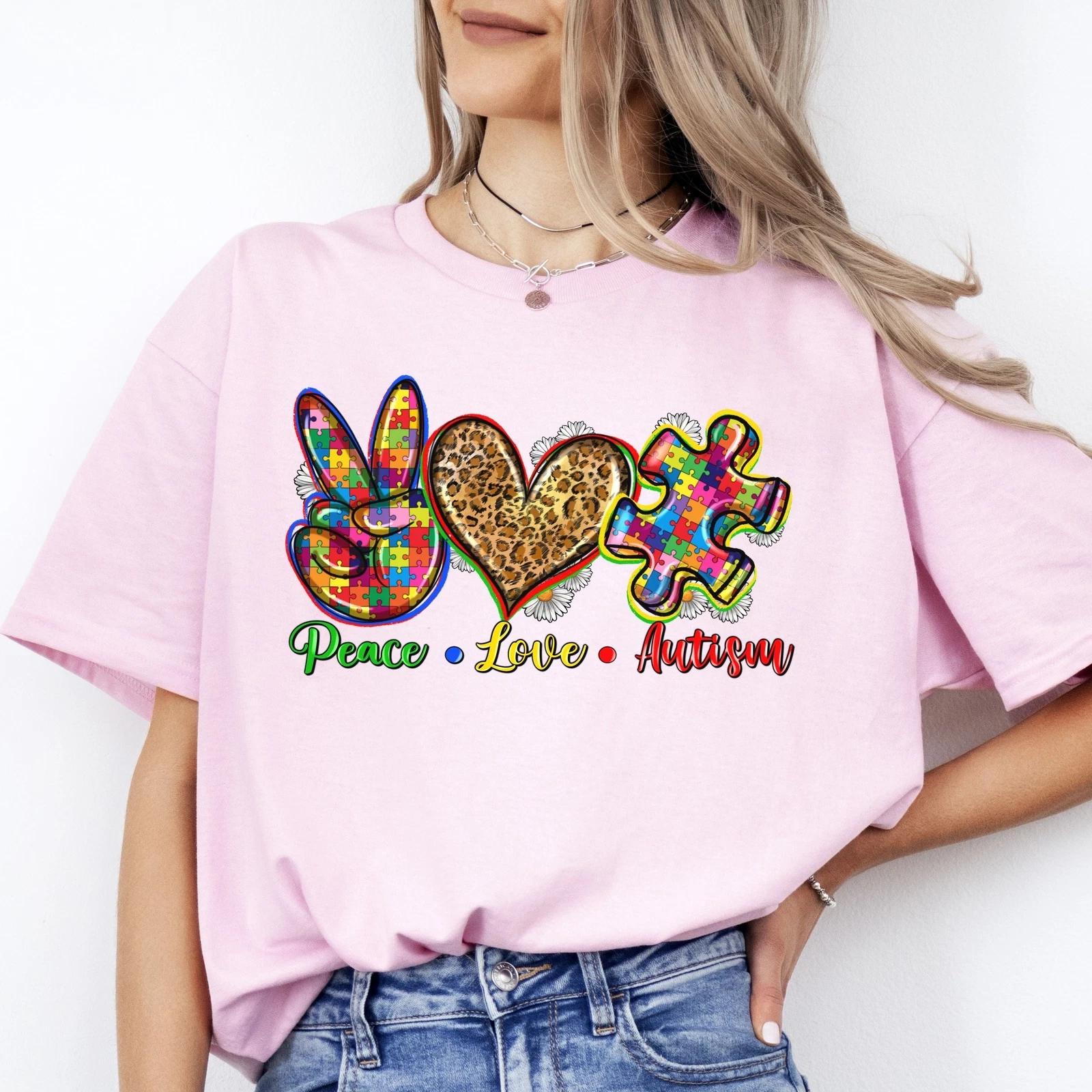 Peace Love Autism T-shirt gift Autist mom autism awareness tee L
