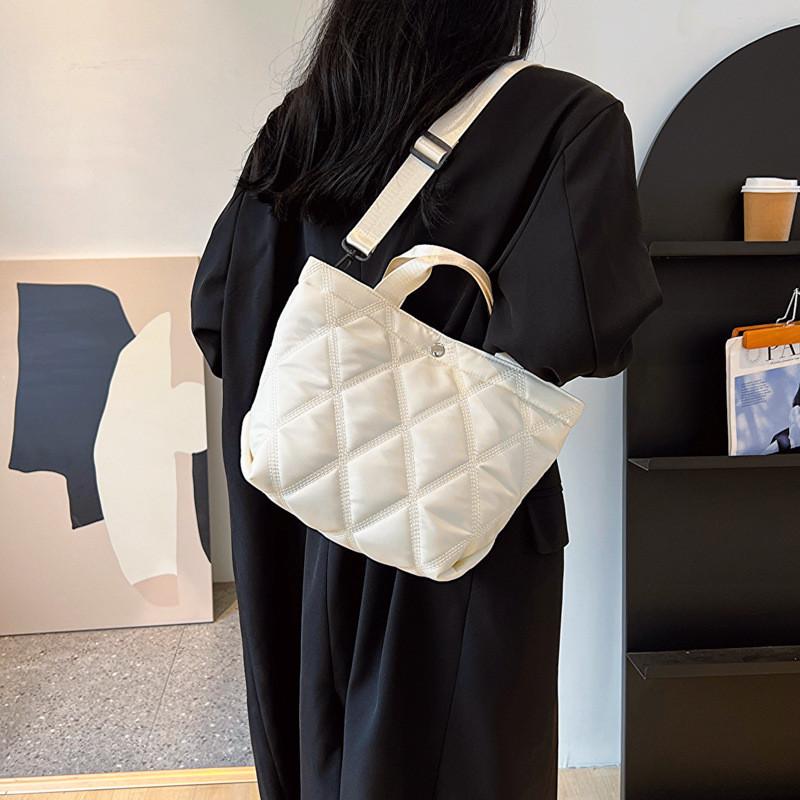 Elegant Quilted Nylon Crossbody Bag Stylish Fashionable Handbag For Women In Black And Cream