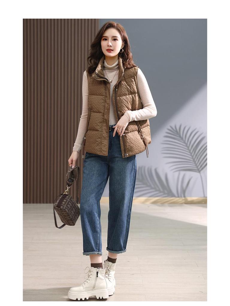Women's 2024 Stand Collar Windproof Down Vest - New Chinese Style, Warm, Loose Fit for Autumn/Winter