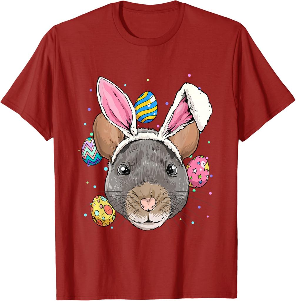 Rat Wearing Bunny Ears Easter Graphic Tee Funny Rodent Lover Casual T-Shirt