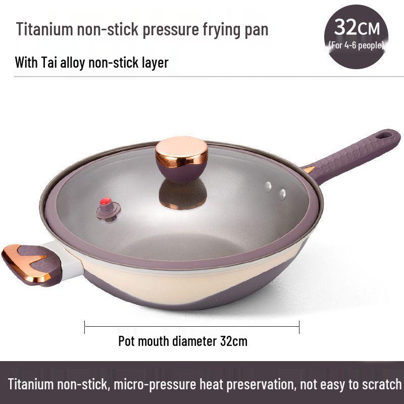 Wanghong Titan-Gold Antihaft Mehrzweck-Wok - Geringe Öldämpfe, Mikrodruck, Dampfgaren, Große Kapazität Pfanne für den Haushalt Wok-Gerichte