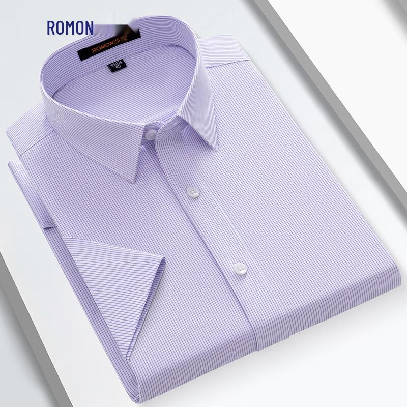 ROMON S Men's Bamboo Fiber Anti-Wrinkle Short-Sleeve Business Casual Shirt