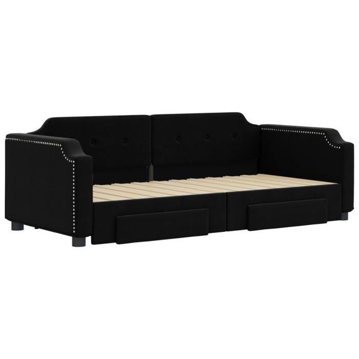 VidaXL Lit de jour avec gigogne et tiroirs noir 90x190 cm tissu 3197682
