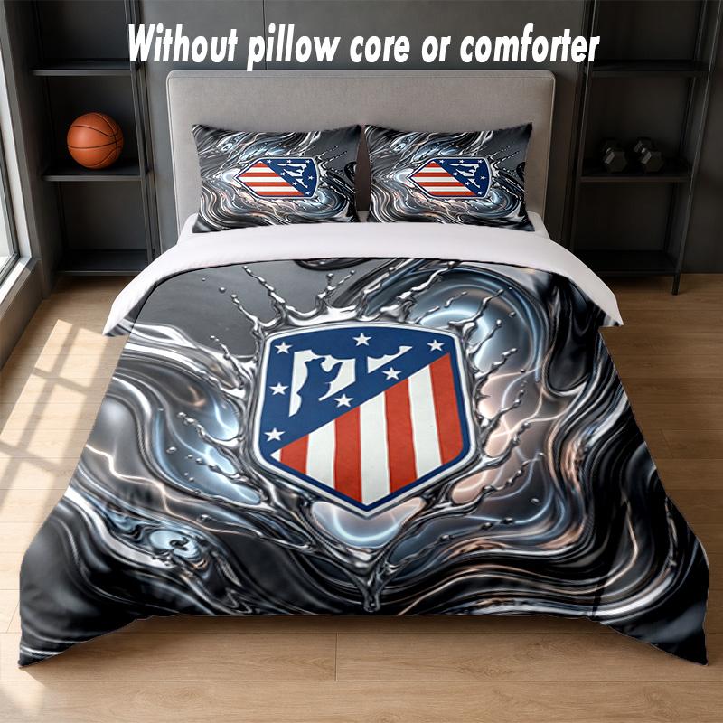 Set Biancheria da Letto Design Atletico Madrid 1 Copripiumino + 2 Federe Morbido Traspirante Biancheria da Letto per la Casa