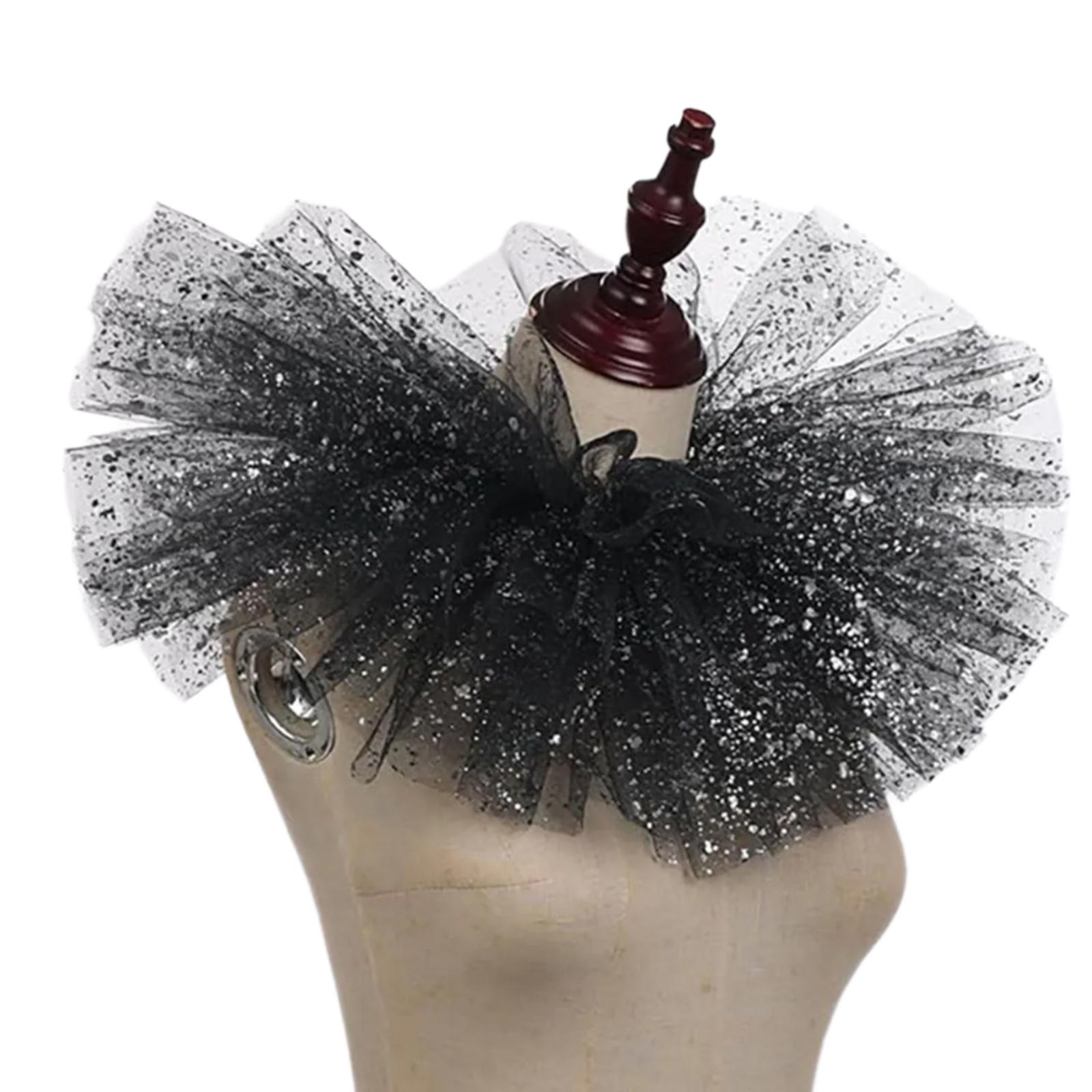 

Элегантный викторианский металлизированный фольгированный рюшевый тюлевый фальш-воротник-шаль, съемный многослойный сетчатый шейный рафф, клоунский косплей-чокер чёрный