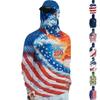 Men's Summer Casual Long Sleeve Hoodie Quick Dry Flag Print Sun Protection Shirt Fishing Fitness Sports Outdoor Wear