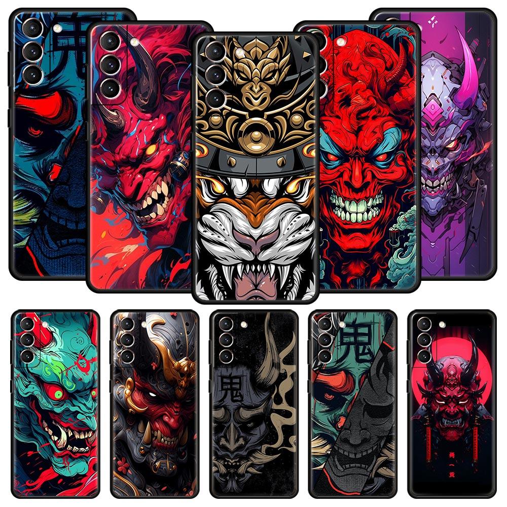 Japan Samurai Oni Mask Phone Case For Samsung Galaxy S26 Ultra S25 Plus S24 FE S23 S22 5G S21 S20 Cover Black Soft