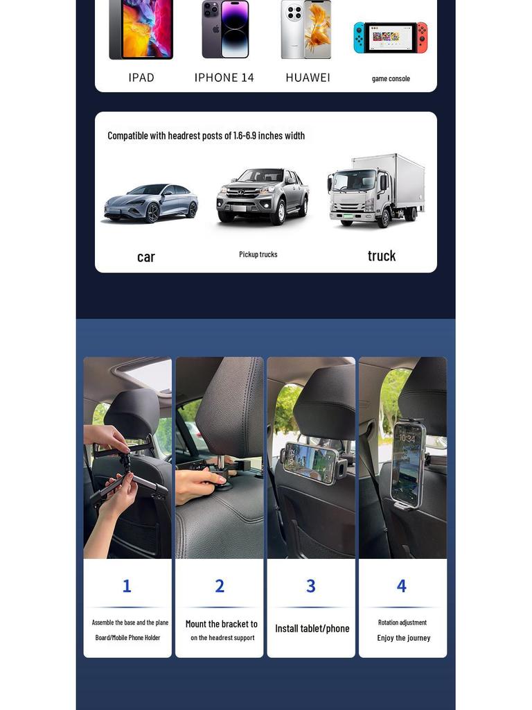 Adjustable Car Rear Seat Tablet & Phone Holder