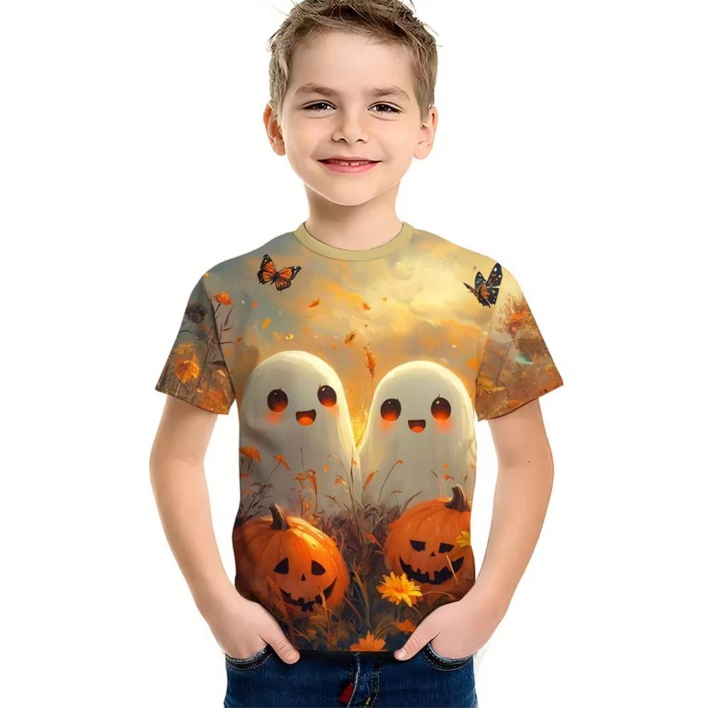 Halloween Boy's T-Shirt Pumpkin Pattern Summer Short Sleeve Loose Fashion 3D Print Children Top Holiday Gift Party T-Shirt