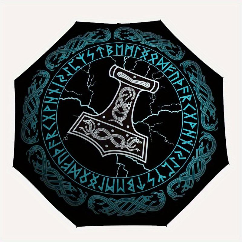 Thors Hammer: Wikinger Symbol T-Shirt - Nordische Mythologie DesignRegenschirm, Tragbarer 3-fach Regenschirm für Damen & Herren, Weihnachtsgeschenk ES154