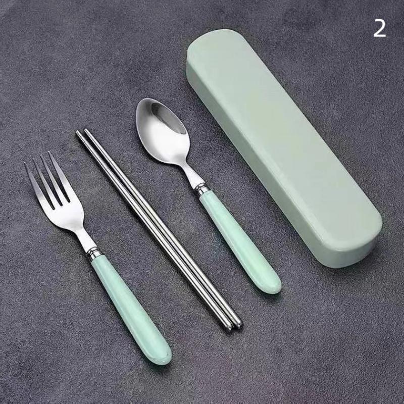 Stainless Steel Portable Student Tableware Outdoor Travel Lunch Box Spoon Fork Chopsticks Set With Storage Case Adult Gift