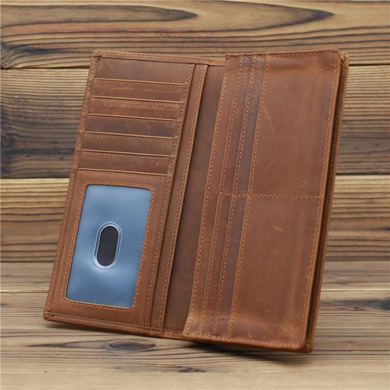 Crazy Horse Leather Men's Long Wallet, Two Fold Genuine Leather, Pure Top Layer Cowhide Wallet, Retro Wallet