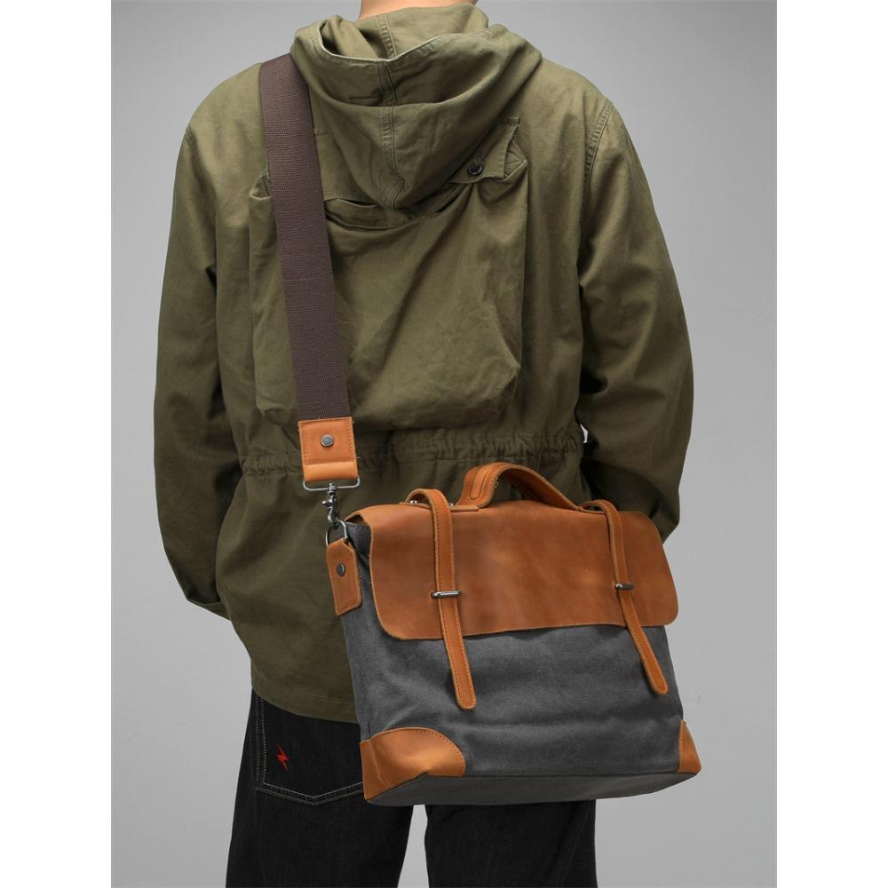 M666 Vintage Wojskowa Płócienna Skórzana Męska Torba Kurierska Męska Torba na Ramię Męska Torba Tote Torebka Skórzana Aktówka Torba Crossbody