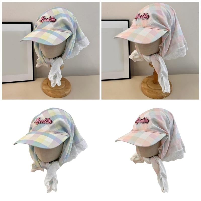 Stylish Plaids Headscarf Hat Unisex Sun Protecting Hat Embroidered Sunscreen Hat for Outdoor Enthusiasts
