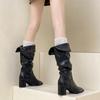 Piaohong retro style Spice Girl pointed head pleated rivet boots women's 2025 autumn and winter new versatile knight boots fashion boots