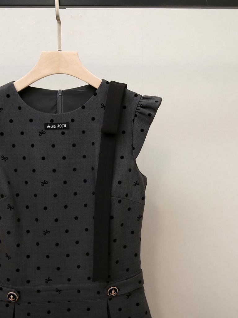 High-End Women's Autumn Polka Dot Dress with Ruffle Sleeves and Bow